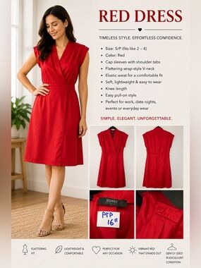 Esprit Vibrant Red Wrap-Style V-Neck Midi Dress